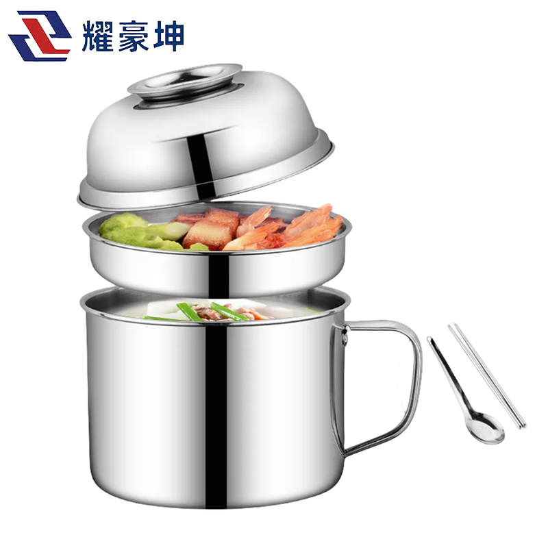 耀豪坤 不锈钢饭盒学生快餐杯双层分格泡面碗饭缸送不锈钢筷子勺子YCL-14cm/个