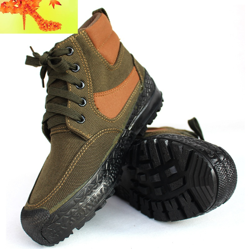 强步1137高帮解放鞋男军鞋户外耐磨耐磨防滑作训鞋迷彩帆布胶鞋简畅