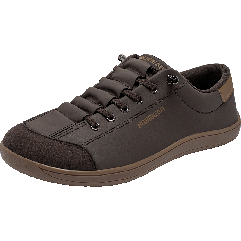 HOBIBEAR男鞋宽头零落差鞋底赤足鞋秋季皮面舒适轻便男士一脚蹬 深棕 40码