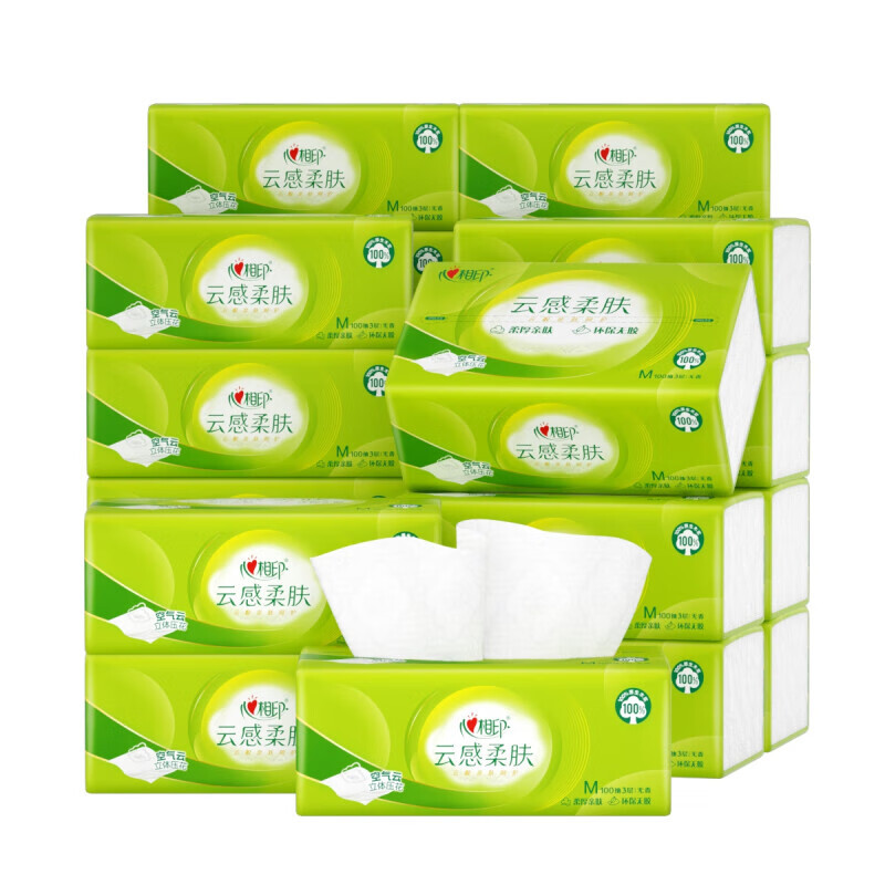 心相印(Mind Act Upon Mind)DT9100茶语精选M码三层100抽24包塑装面巾纸箱装