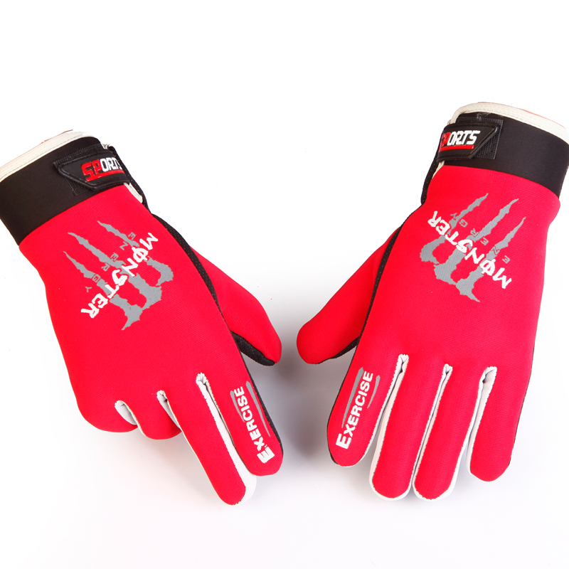 慕熙威尔骑行手套男女秋冬季加绒加厚保暖山地车摩托车防滑全指手套 红色