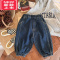 可莉允冬日百搭~韩版儿童加绒保暖纯色牛仔裤子男女宝宝束脚休闲灯笼裤保暖裤