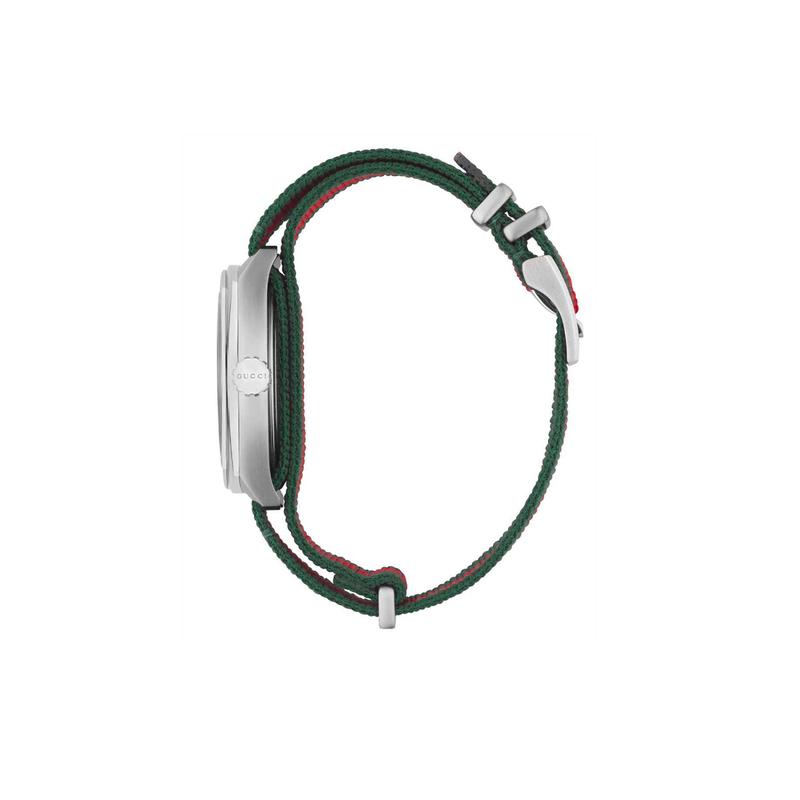 古驰(GUCCI)男款石英表精钢表壳黑盘绿红尼龙表带高清大图