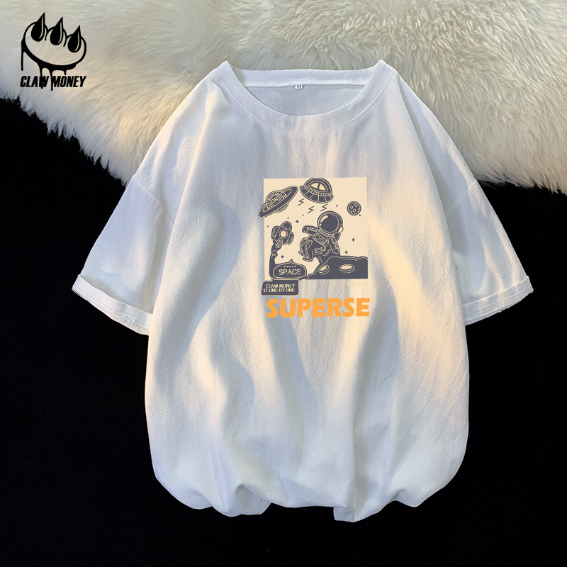 Claw money宽松大码亚麻短袖T恤男夏季休闲棉麻半袖青少年五分袖