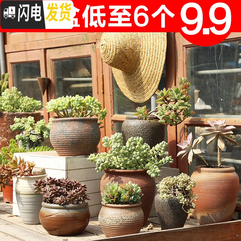 三维工匠多肉花盆创意个性复古粗陶小老桩盆大口径肉植物陶瓷 款13 中小花盆容器高清大图