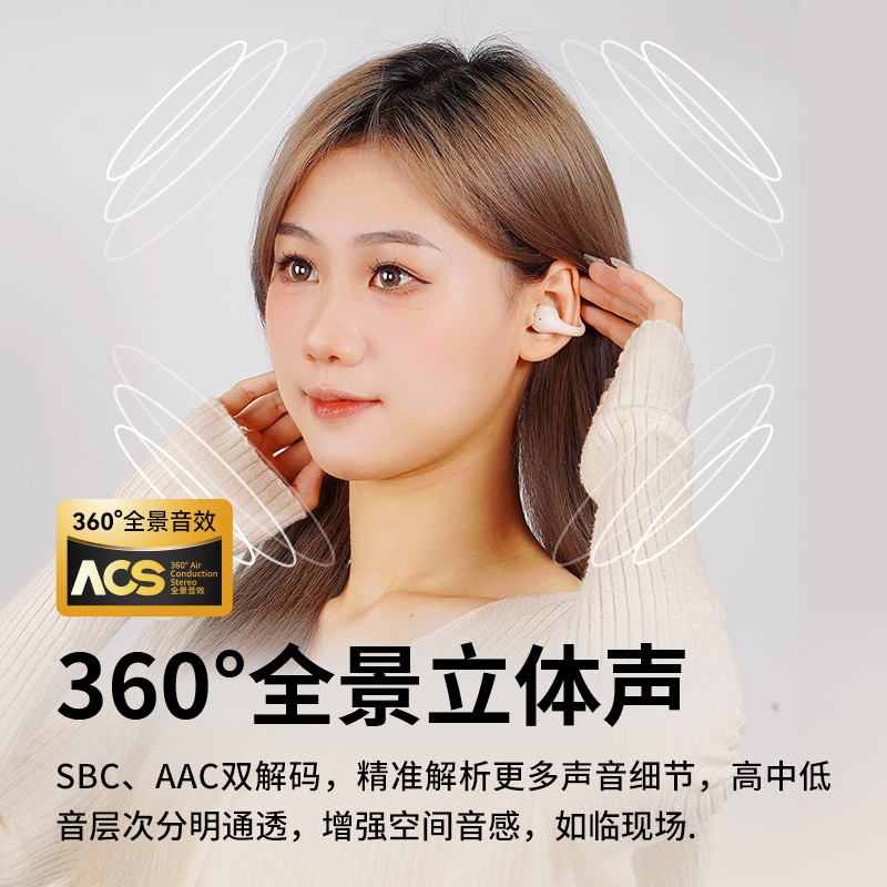 兰士顿时尚耳夹式蓝牙耳机ClipBuds R2 (TS03 PRO ) 米色、黑色高清大图