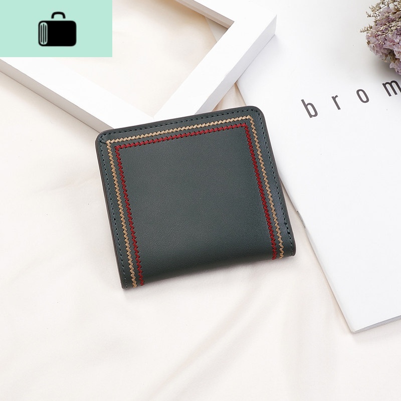 皮迷你钱包女短款2020新款时尚小卡包超薄韩版钱夹可爱折叠皮夹NEW LAKE 墨绿