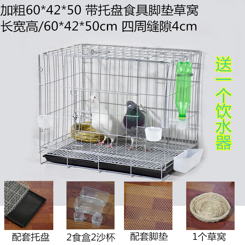 加粗鸽子笼鸽子用品用具鸽子配对笼养殖笼子金属折叠大号_1_632 默认尺寸 粗60*42*50带粪盘食具草窝脚垫