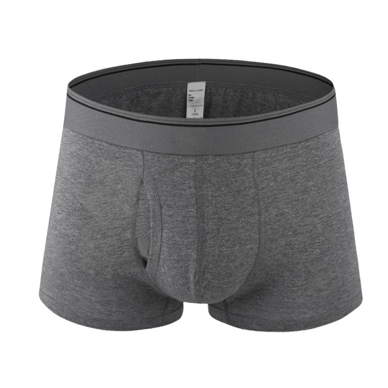 可莉允开裆透气男士内裤灰色男平角裤头前开洞式棉内裤男侧开口四角裤