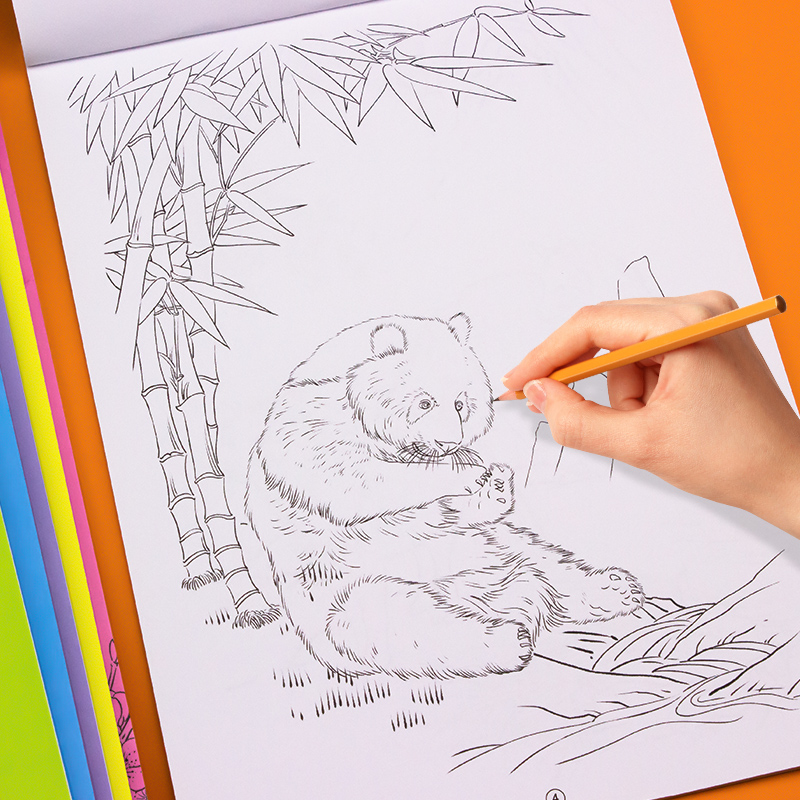 单本[山水篇] [正版]儿童中国画白描入门描摹本全6册 古风国画白描底稿临摹画册国风人物花卉山水书法控笔白描线稿本成人初高清大图