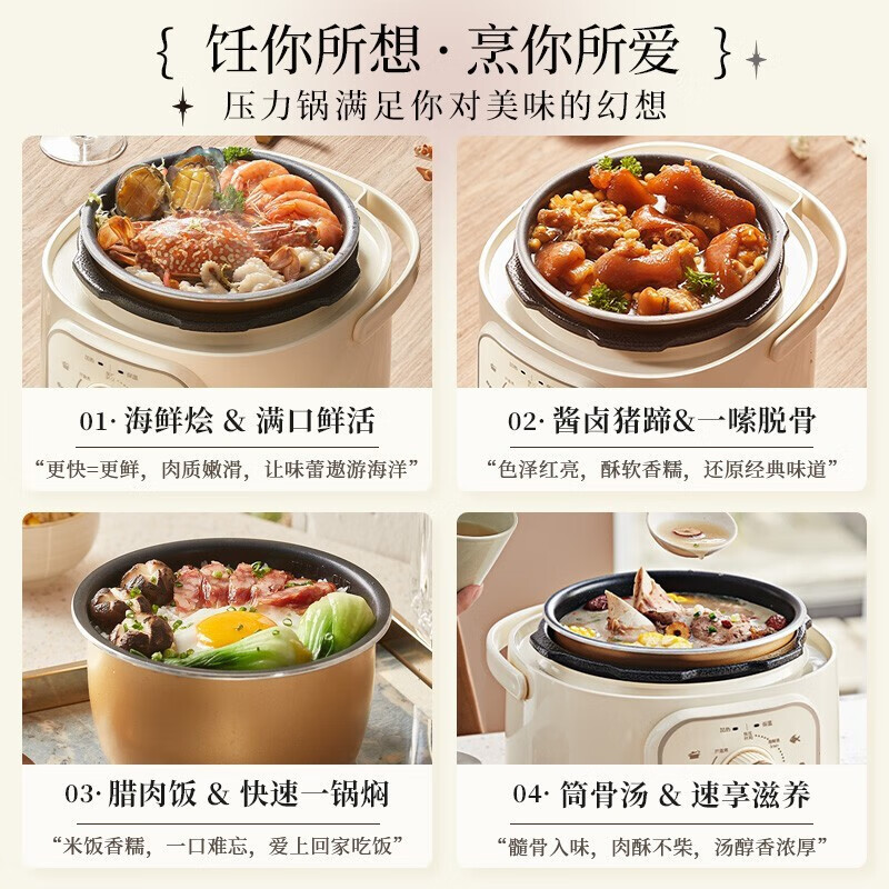小熊(Bear)电压力锅家用高压锅2升迷你电高压电饭锅小电高压煲1-3人高压电饭煲多功能电压力锅 YLB-A20U1