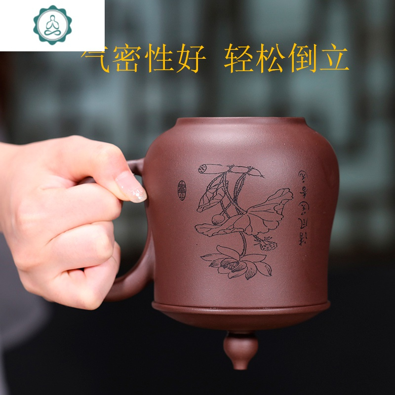 宜兴紫砂杯带盖大容量纯全手工泡茶家用男女士定制刻字盖杯茶杯子 封后 老紫泥泥绘梅花款约500cc