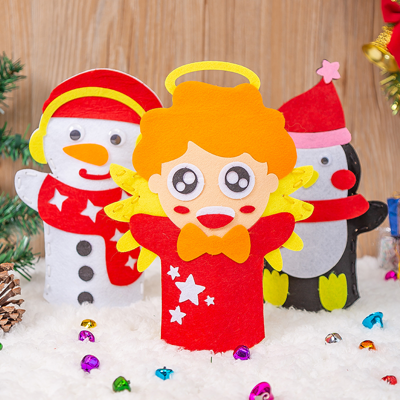 1份手套袜子帽子款拉花圣诞节礼物手工diy不织布圣诞手偶儿童布艺制作