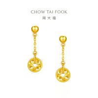 周大福爆闪鱼鳞满天星铜钱币足金黄金耳钉女礼物(工费:280计价)EOF1539 足金约2.25g