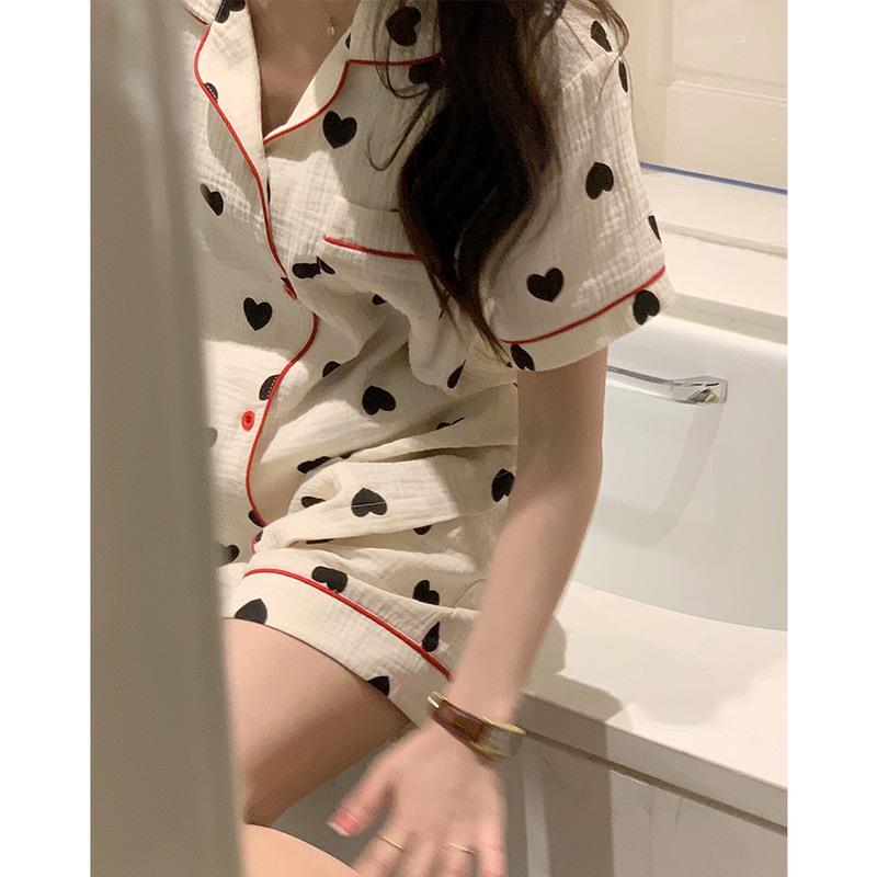 爱心短裤 xs 13良品小个子 想疯狂自拍的睡衣套装女 爱心格子家居休闲