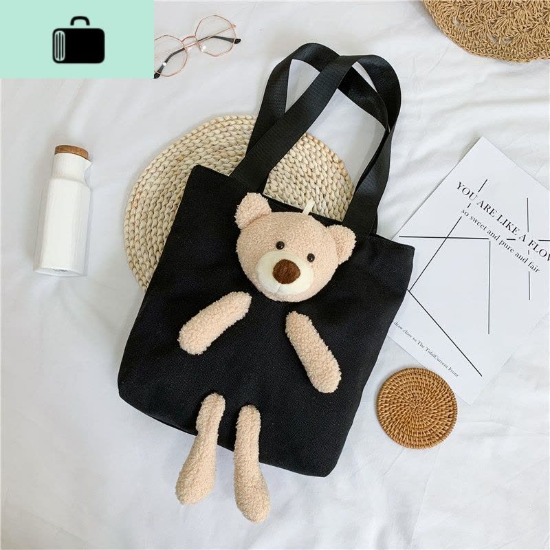 手提包袋小熊包包2020新款潮帆布包女单肩包大容量女包时尚托特包NEW LAKE女士单肩包图片