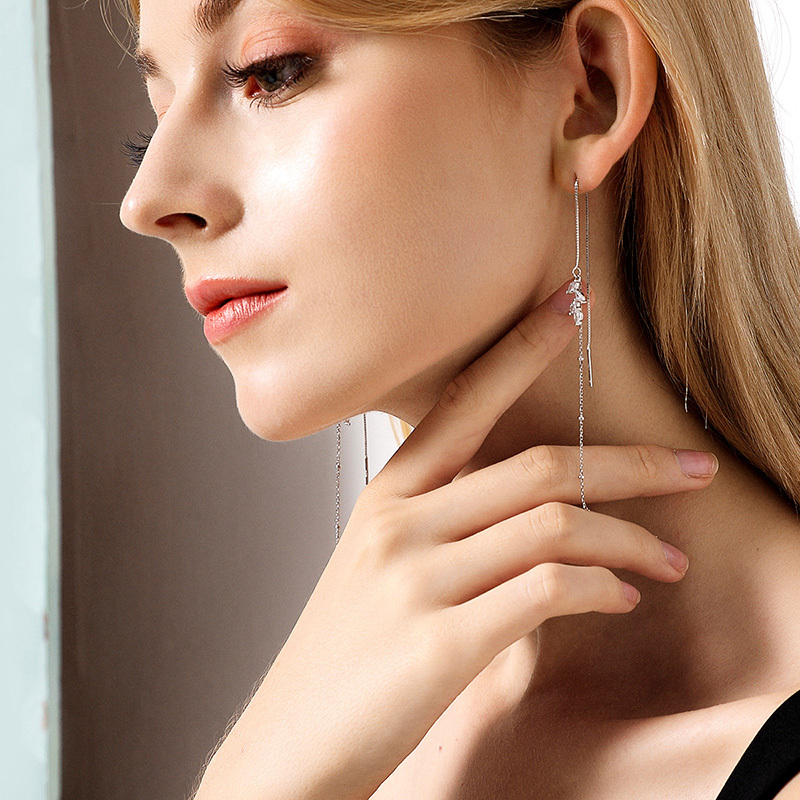 佰色传情925纯银耳线女简约款超长耳链耳坠耳饰流苏纯银耳饰