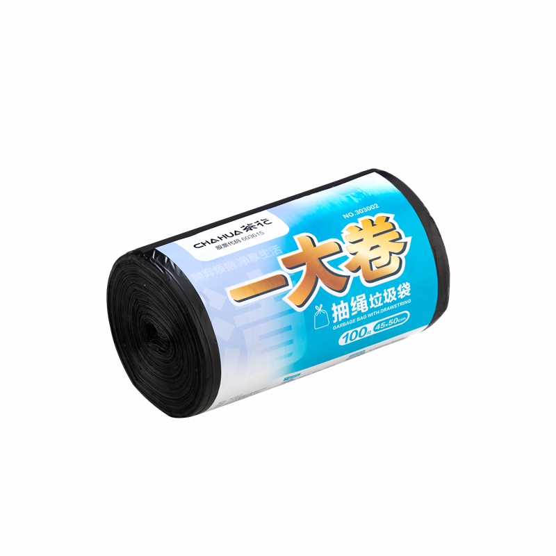 茶花 一大卷抽绳垃圾袋M100 45cm*50cm*100只/卷高清大图