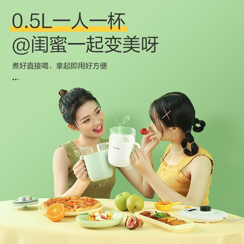 天际养生壶 燕窝壶 花茶壶炖盅全自动玻璃 家用多功能烧水保温温爱特杯办公室小型电热煮茶器0.8L BJH-D50EW绿色
