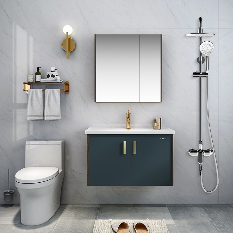 九牧jomoo浴室柜组合挂墙式现代简约洗手盆柜北欧卫生间花洒马桶套装
