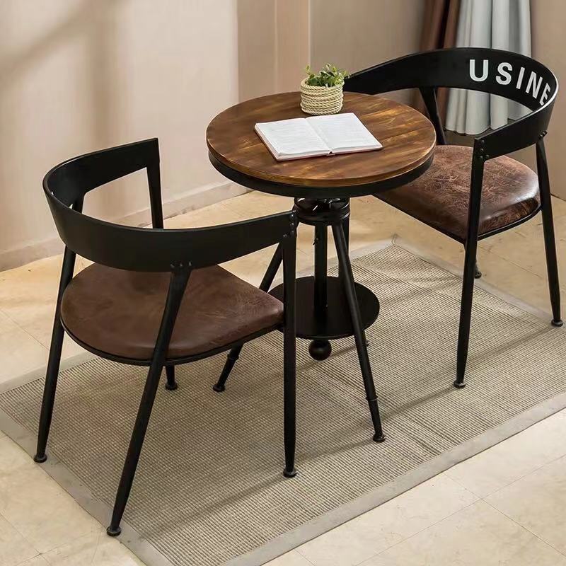 闪电客桌椅套件wxws-3 复古铁艺实木阳台桌椅组合闪电客家用茶几小圆