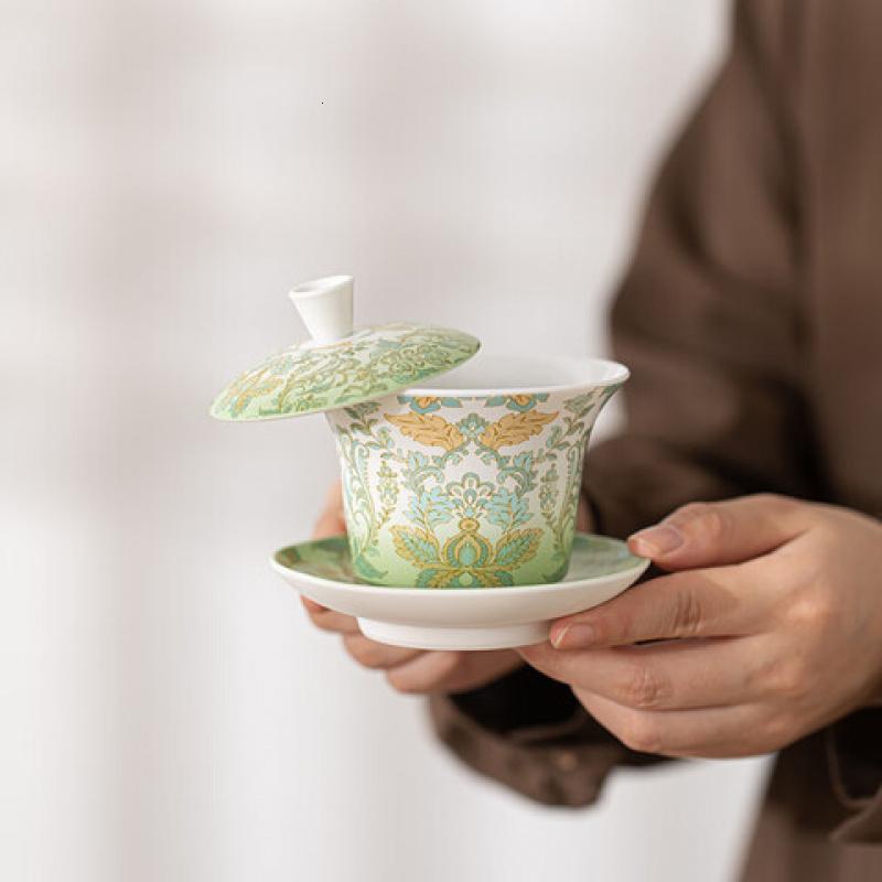 苏氏陶瓷(SUSHI CERAMICS) J1067 渐变革纹盖碗小套装 一盖碗二品茗杯 (单位:套)高清大图
