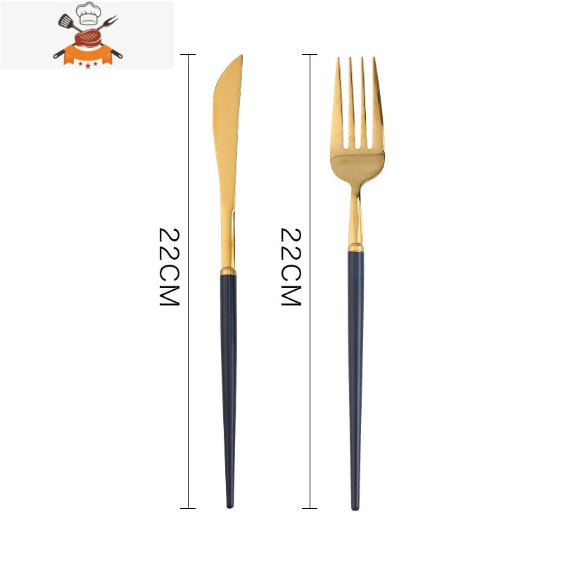 北欧304不锈钢刀叉套装 牛扒意面刀叉勺 西餐餐具三件套叉勺套装 黑金镜面2件套(刀+叉) 敬平