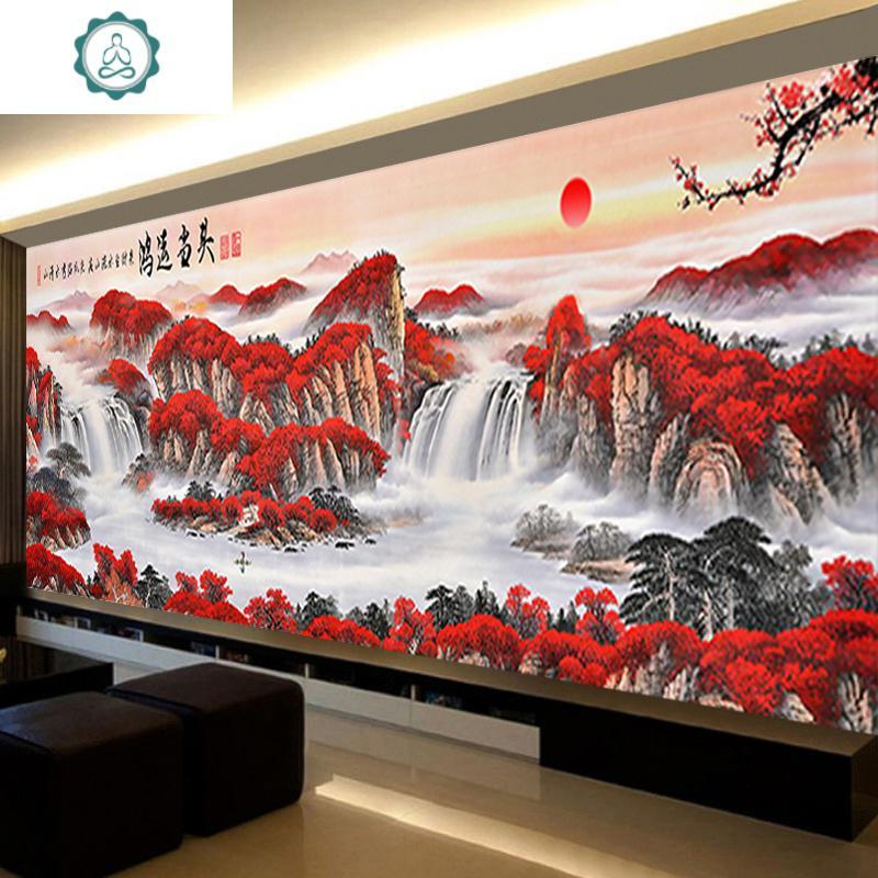 满钻客厅风景山水5D贴砖粘 十字绣钻石绣2019新款 封后 [钻石画][满钻全贴][鸿运当头山水画2*0.8米]送2套工
