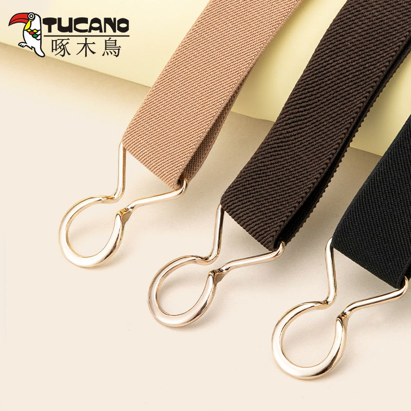 啄木鸟女士皮带2025新款松紧懒人羽绒服腰带牛仔裤带束腰弹力裤腰高清大图