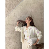 SUNTEK毛衣小开衫外套复古提花宽松外穿短款针织衫女装春季薄款长袖上衣毛衣