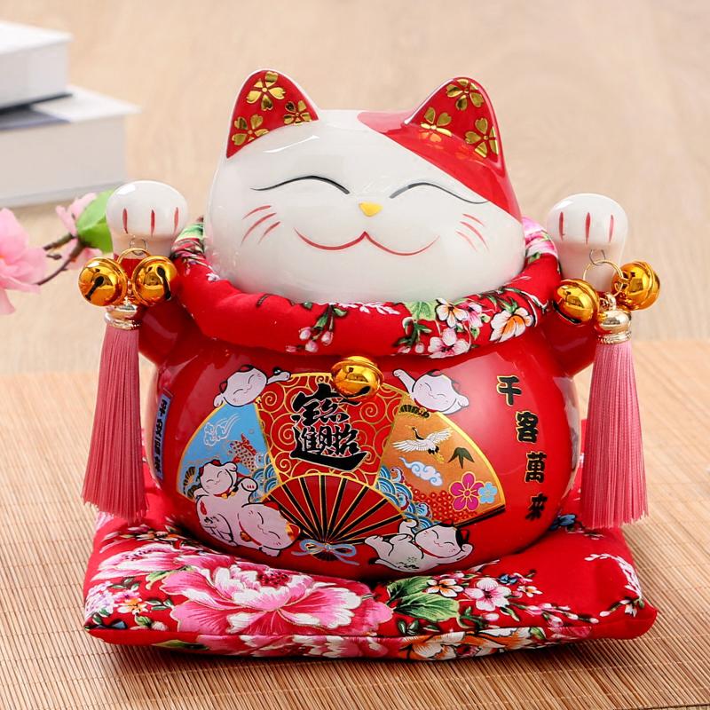 猫玄关摆件陶瓷日式存钱储蓄罐家居客厅创意店铺开业结婚礼品 三维工匠 7寸-千客万来(高18cm)猫高清大图