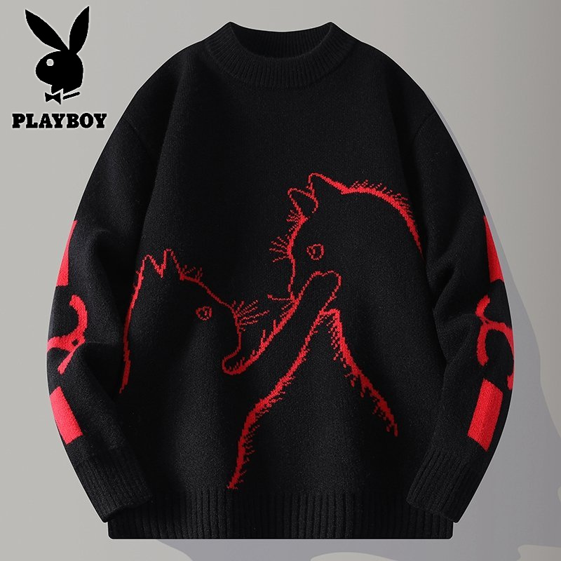 花花公子新款高品质【新款】2025年秋冬款圆领针织毛衣男 黑色 190