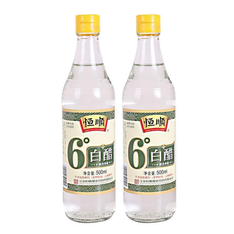 镇江特产 恒顺白醋500ml*6瓶装酸度6度凉拌泡大蒜洗脸泡脚酿造食醋