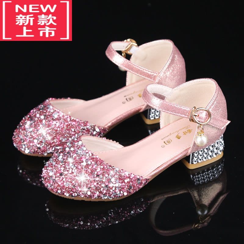 可莉允女童皮鞋儿童水晶公主鞋银色女孩走秀钢琴晚礼服高跟鞋舞台演出鞋运动休闲鞋图片