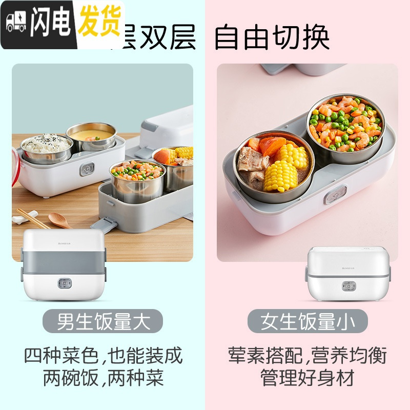 三维工匠电热饭盒可插电加热保温带热饭菜蒸煮饭便当上班族便携锅 白色单层1+手提保温包