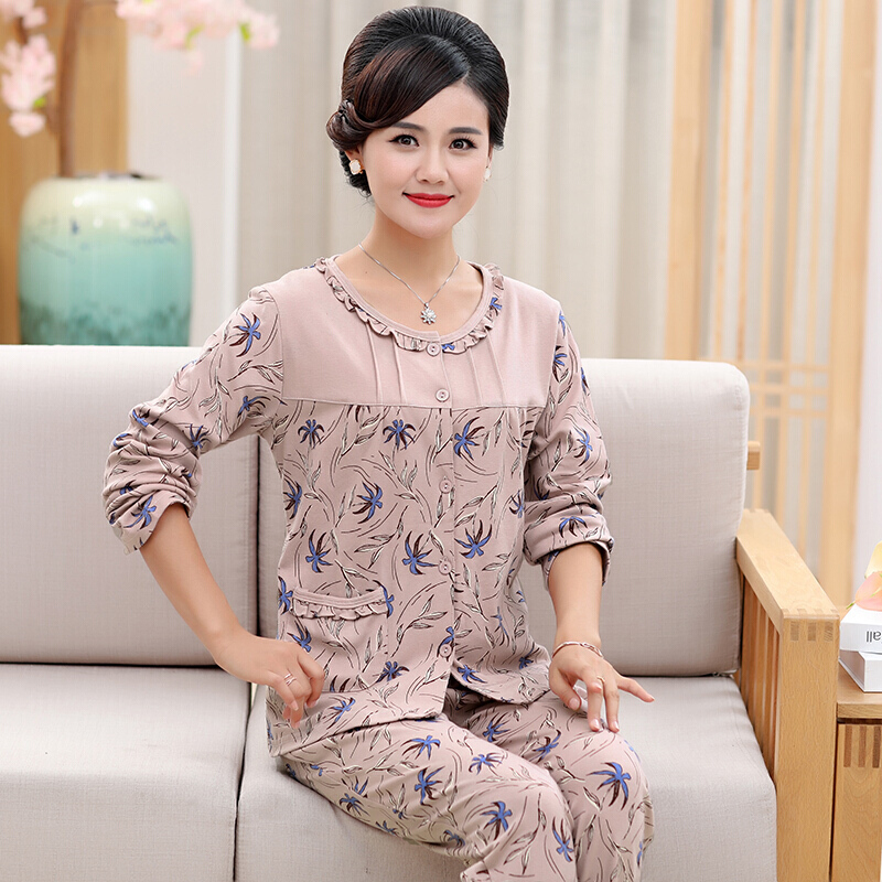 波迷娜(BOMINA)中年妈妈家居服2015年秋季夏中老年人季棉长袖女士睡衣加码中年妈妈棉质质家居服 3001#
