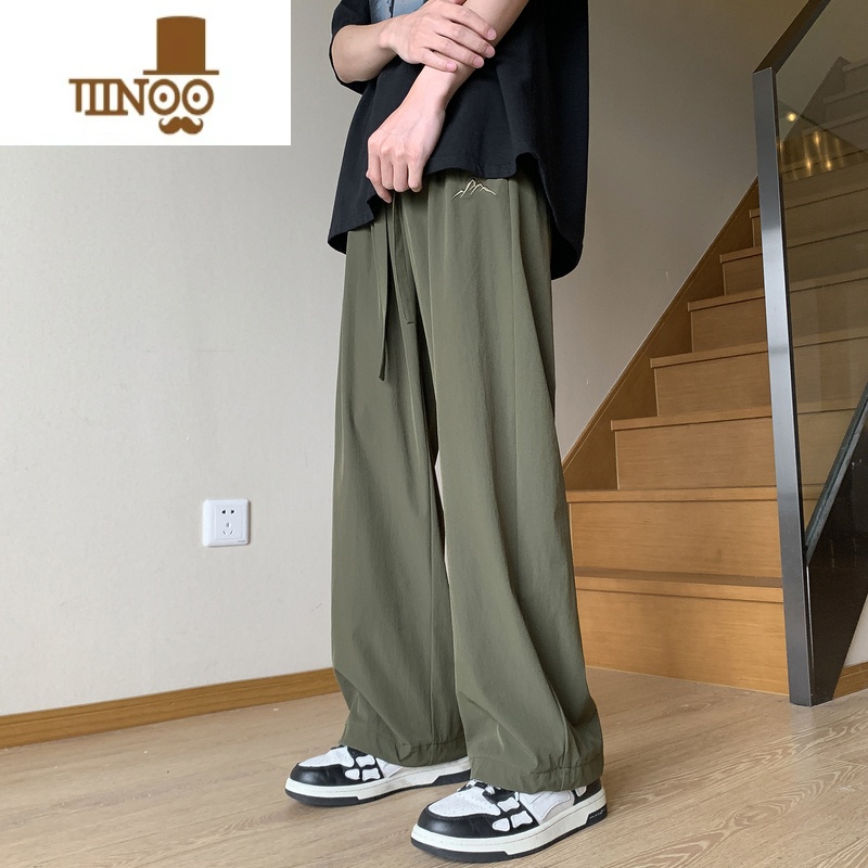 YANXU冰丝裤子男夏季薄款潮牌刺绣宽松大码阔腿直筒抽绳束脚休Y码阔丝高清大图