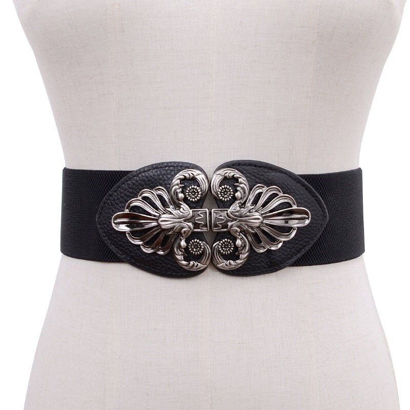 腰带女装饰裙子百搭束腰裙带配连衣裙松紧宽腰封真皮头层牛皮收腰黑色