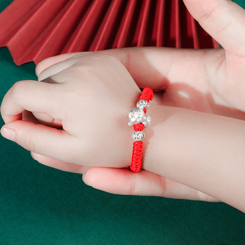 鑫铂尼十二生肖男女宝宝红绳手链999足银本命年儿童手链手工编织bb手