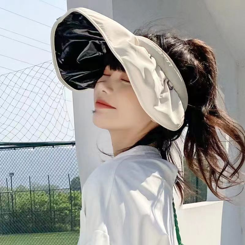 太阳帽夏季黑胶防紫外线新款遮阳帽女贝壳空顶帽便携遮脸大檐高清大图