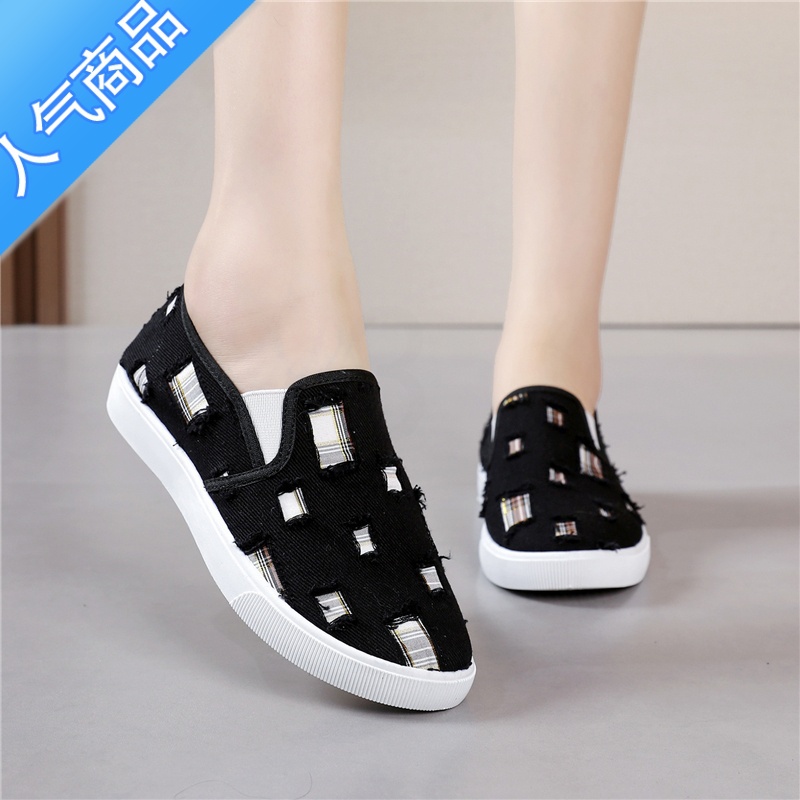 SUNTEK鞋子女夏季透气帆布鞋2023新款学生一脚蹬小白鞋板鞋老北京布鞋鞋高清大图