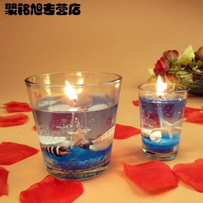 七夕情人节果冻蜡烛礼品装海洋风格婚庆无烟蜡烛浪漫生日表白烛光晚餐-蓝色小杯