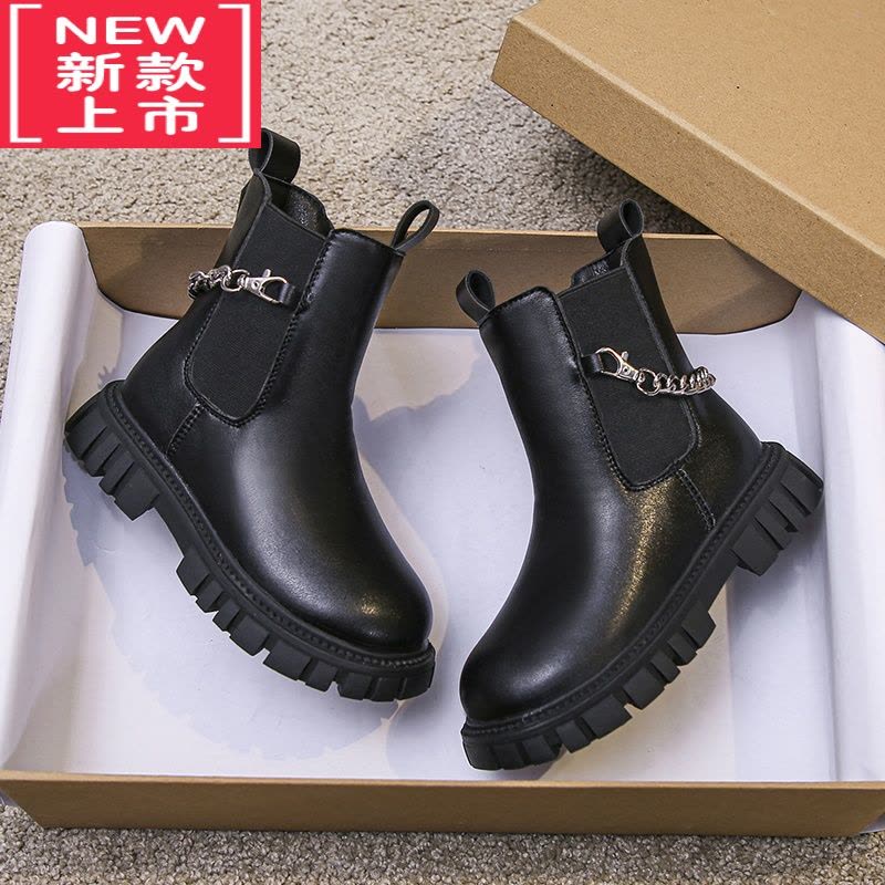 可莉允女童马丁靴切尔西短靴2022新款秋冬季加绒保暖烟筒靴儿童男童靴子图片