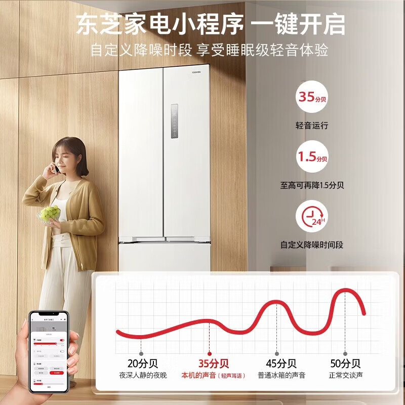 东芝(TOSHIBA)新国标真一级400L小法式冰箱422四开门双开门高容全嵌入式低能耗420升级款家用电冰箱高清大图
