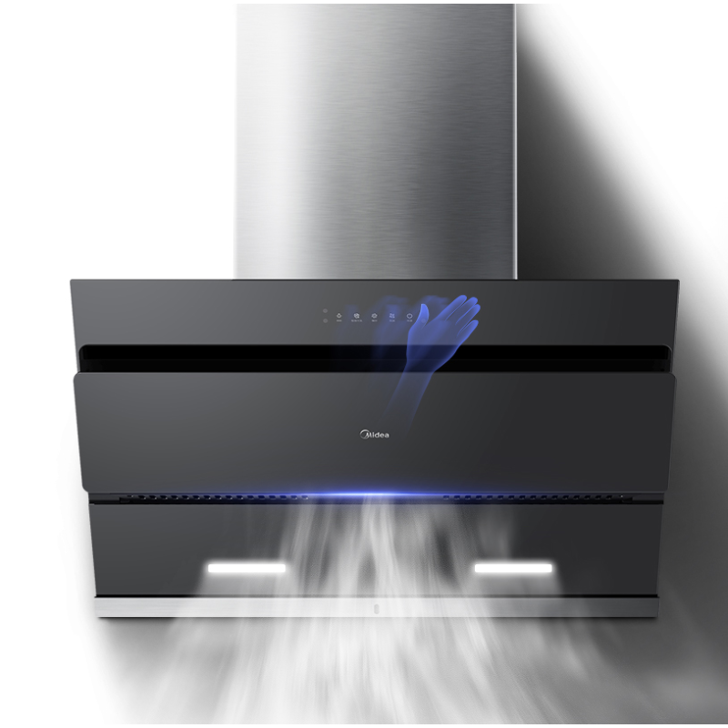 美的j25抽油烟机家用厨房大吸力侧吸式自动清洗玻璃面板吸油烟机