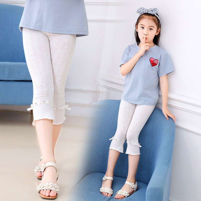 女童打底裤薄款儿童七分裤外穿夏季白色洋气小女孩裤子超薄夏装