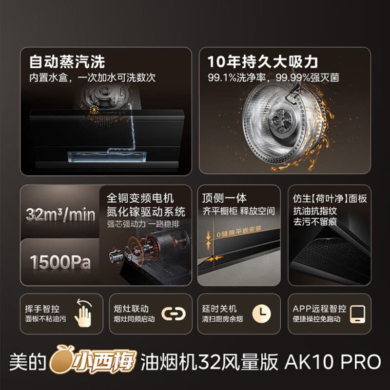 美的AK10pro小西梅尊享版自动蒸汽洗家用厨房抽油烟机AK11PRO图片