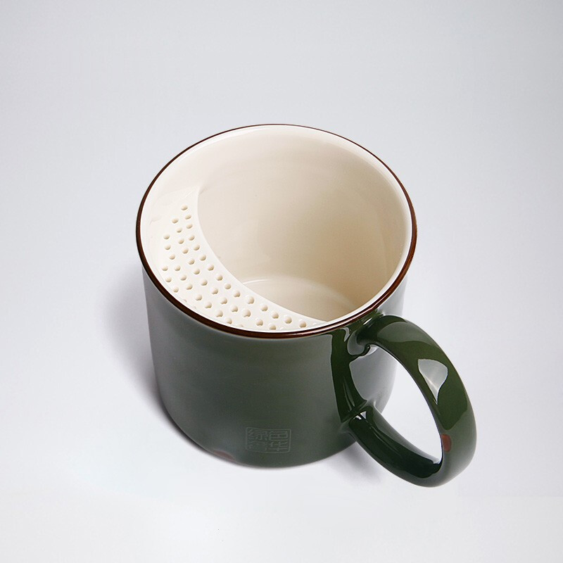恒福 兵壶自在杯军绿色自带茶隔茶滤居家办公泡茶杯陶瓷整套茶具礼盒 恒福军杯