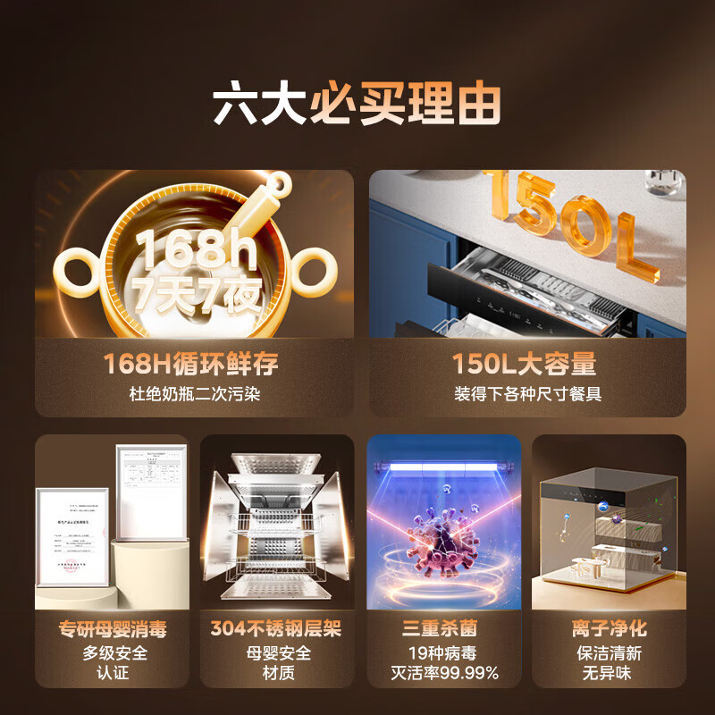美的(Midea)消毒柜150B05嵌入式家用150L大容量三层母婴紫外线光波婴儿奶瓶灭菌舱离子净化二星级消毒高清大图