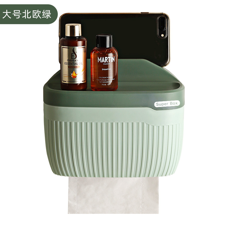 卫生间卷纸厕纸抽纸卫生纸纸巾盒纳丽雅厕所置物架洗手间浴室 免打孔 北欧绿大号[适用所有纸巾]